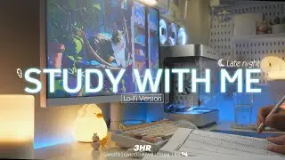 3-HOUR STUDY WITH ME | Relaxing Lo-Fi, Crackling Fire | Pomodoro 50-10 | Late night 🌙