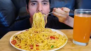 SPAGHETTI PASTA ASMR WITH GARLIC, TOMATOES, BASIL AND PARMESAN CHEESE MUKBANG EATING SOUNDS