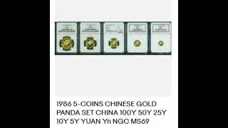 1986 5-COINS CHINESE GOLD PANDA SET CHINA 100Y 50Y 25Y 10Y 5Y YUAN Yn NGC MS69