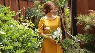 Hello, Spring! Woman in Yellow Dress and Holding the Flowers - Spring Bouquet!