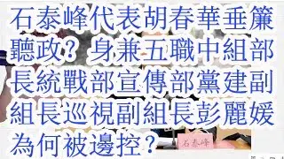 石泰峰代表胡春华垂帘听政？身兼五职：中组部长，统战部，宣传部，党建副组长，巡视副组长。彭丽媛为何被边控？