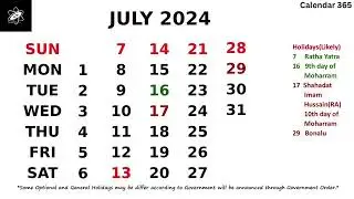 July 2024 Calendar With Holidays 📅 Calendar 365 📅