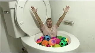 WORLDS LARGEST TOILET FLUSHING RAINBOW SPORTS BALLS