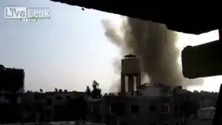 Camera Catches Bomb Falling and Exploding in Dayraa Syria