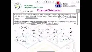 TKMaths A Level S2 Poisson distribution J24/61/Q2