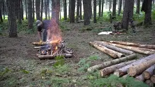 Primitive Technology I build Survivor shelters.Burn wooden beams to caulk it to keep it from rotting