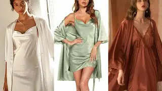 most beautiful women Silk nightwear sleepwear night gown