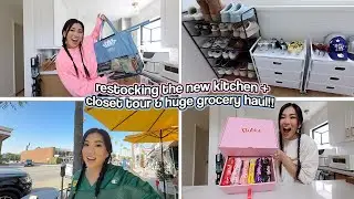 RESTOCKING THE NEW KITCHEN + Closet Tour & Huge Grocery Haul!!