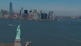 statue of liberty with nyc skyline || 4k Stock Video || Free Stock Video