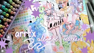 Drawing many, many clown girlies with Arrtx alcohol markers ♡