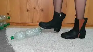 Crush Plastic bootles with black Booots crush fetish ASMR Recycling 