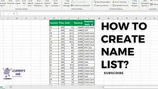 How to create name list in excel |LEARNER'S HUB | 