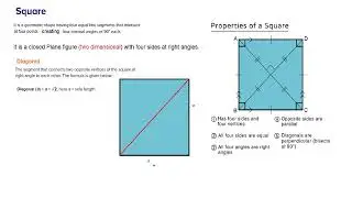 ||Square || Diagonal|| Area||Perimeter||. Zoom the video