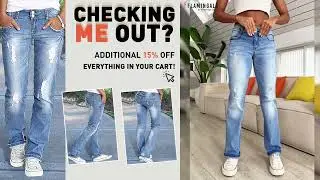 【Flamingals】Ripped Roll Hem Double Button Low Waist Straight Leg Jeans#fashionstyle #jeanslovers