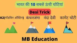 भारत की 10 सबसे ऊंची पर्वत चोटियां/with  trick/ भारत की पर्वत श्रृंखलाएं/भारत का भूगोल/MB Education