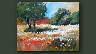 Яркая летняя поляна.  Рисовать акрилом.
