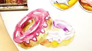 рисуем ПОНЧИКИ🍩 акварелью