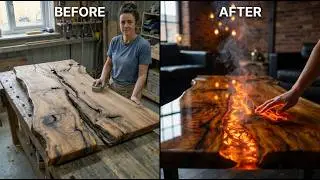 Satisfying Epoxy Resin Table Build🔥Lava River Table Woodworking ASMR | DIY Live Edge Epoxy Table