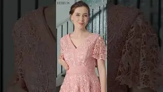 HEBEOS-A-Line/Princess Tulle Applique Bateau Short Sleeves Floor-Length Dresses