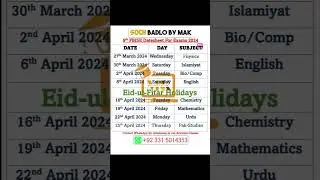 Class 9th Board Exams Datesheet 2024 