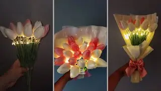 Buquê de tulipas rosas e brancas / passo a passo