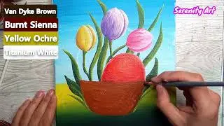 Daily Painting #389 EASTER PAINTING: Egg Basket with the Easter Bunny and Tulip Flowers 🌷 Wow Art