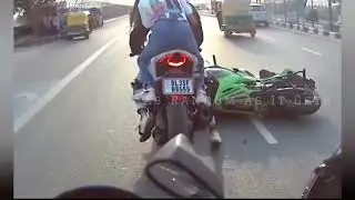 Bike accident in India - rash rider cuts across lanes with very little traffic awareness. #bikecrash
