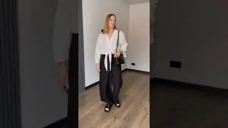 Штаны Палаццо запах черный + Рубашка Завязки вырез белый