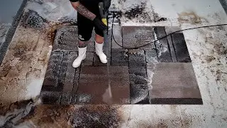Washing a carpet with a rectangles pattern | Speeded Up | Asmr Cleaning