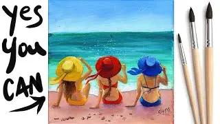 HAT GIRLS BEACH Beginners Learn to paint Acrylic Tutorial Step by Step Day 30 