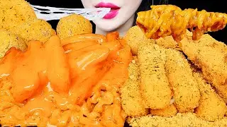 ASMR CHEESY CARBO FIRE NOODLE, CHICKEN, CHEESE BALL 까르보불닭 뿌링클 치킨 치즈볼 먹방 EATING SOUNDS MUKBANG