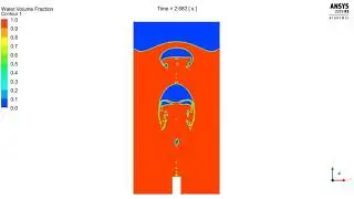 Ansys Fluent: Pulsating Air Injection Into Water: Water Volume Fraction Animation