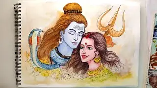 How to Draw Shiva Parvati | Shiva Parvati Drawing | Mahadev drawing | Watercolor Painting