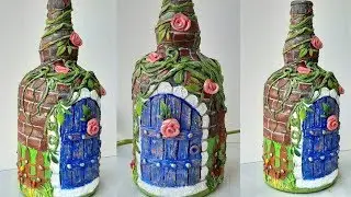 Bottle Decoration Idea l Bottle Craft l Bottle Art l Clay Art On Glass Bottle