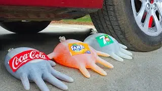 Experiment: Car vs Gloves Coca Cola, Fanta, 7 Up | Crushing by Car