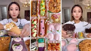 asmr mukbangasmr/kwai dessert mukbang,/mochi eating,creperoll cake chocolate 