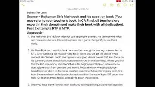 Indirect Tax Laws - How to score good marks in CA Final Indirect Tax Laws.
