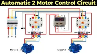 Automatic 2 Motor Control Circuit with Timer | motor starter control with timer | timer connection
