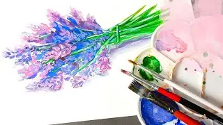 Открытка на 8 марта своими руками.  Лаванда . Детская гуашь. Анна Кри.