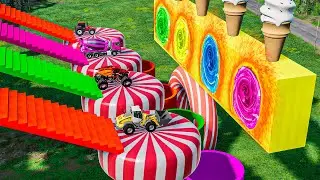 Cars vs Portal Trap With Slide Colors - Tractor Saves Lightning McQueen - BeamNG.Drive