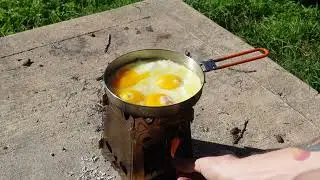 Cooking Breakfast in the backyard on my wood burning camp stove