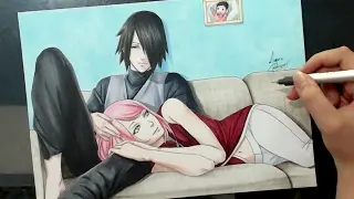 Speed Drawing - Sasuke and Sakura (Naruto) 