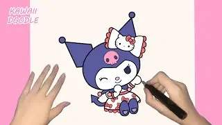 🌸HOW TO DRAW CUTE KUROMI x HELLO KITTY 🖤~ STEP BY STEP ~ KAWAII DOODLE