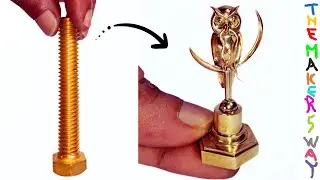 Homemade Pretty Owl sculpture AN OWL SIT ON A CRESCENT MOON AND EATS SNAKE#homemade #brasssculpture