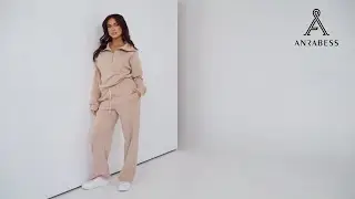 ANRABESS Women 2 Piece Outfits Sweatsuit 2023 Fall Half Zip Sweatshirt Wide Leg Lounge Set Tracksuit