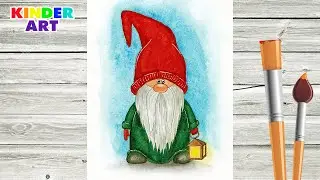 How to draw a gnome with a lantern - Drawing for Christmas