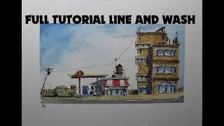 Line and wash street scene,easy watercolor painting,easy style.Nil Rocha