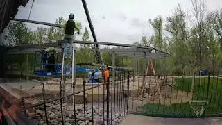 Time-lapse of the new amphitheater shade structure installation at Pompeys Pillar National Monument