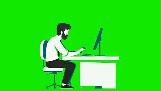 typing working on computer animated cartoon green screen video for youtubers copyright free to use