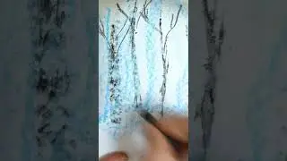 Рисуем простой зимний пейзаж восковыми мелками